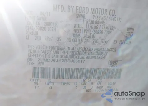 2011 Lincoln Mkx from USA, damaged, VIN 2LMDJ6JK2BBJ25617